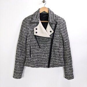 ZARA Size XS Womens Textured Short Striped Blazer Coat Jacket in Black White
